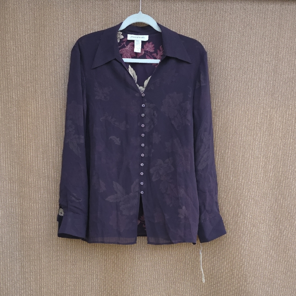 Jones New York Dark Purple Floral Blouse